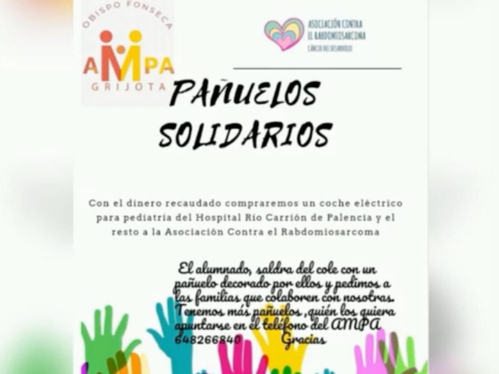 El colegio de Grijota (Palencia) recauda cerca de 2.000 euros para la Asociación con la iniciativa "Pañuelos solidarios"